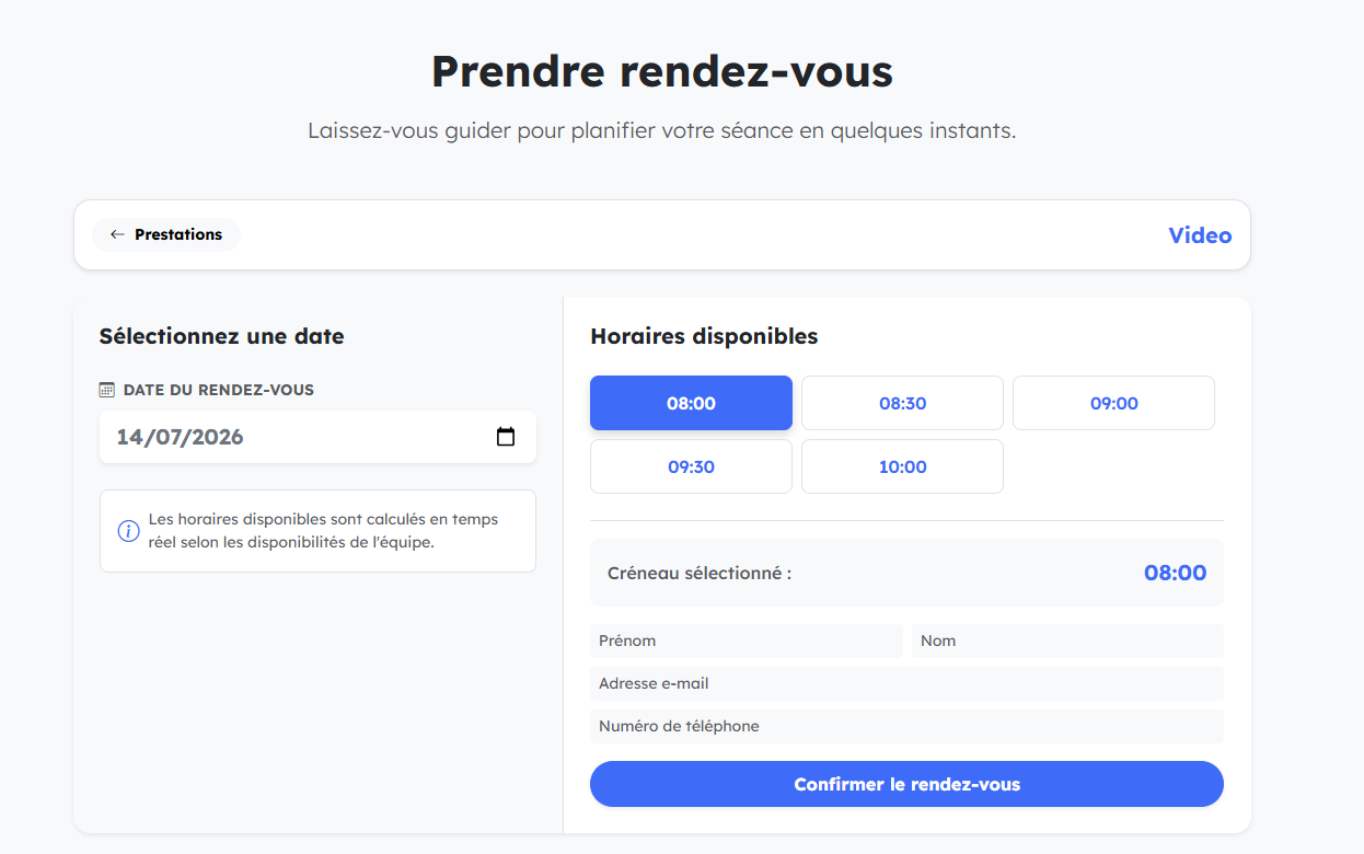 Interface de prise de rendez-vous